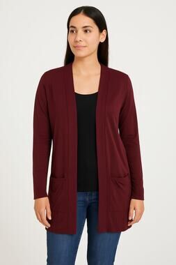 Devotion by Cyrus Women’s Open Front Cardigan  S Small Burgundy  Solid Pockets